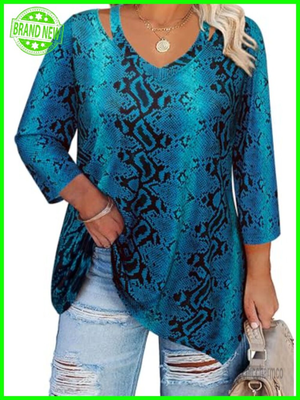 Women's Plus Size Cold Shoulder Tunic Top 3/4 Sleeve Loose Fit Dressy Casual